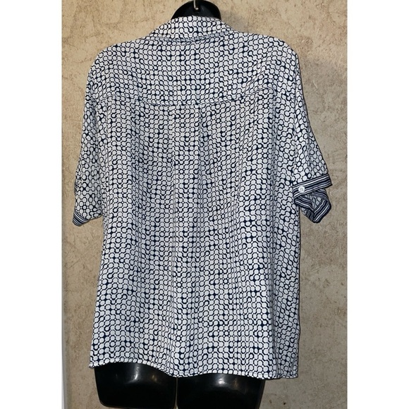 Max Studio Navy and White Patterned Button-Up Shirt - Picture 3 of 5